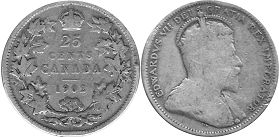 piece canadian old monnaie 25 cents 1902