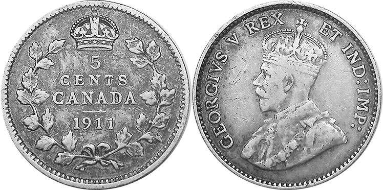 coin canadian old coin 5 cents 1911