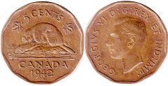 piece canadian old monnaie 5 cents 1942