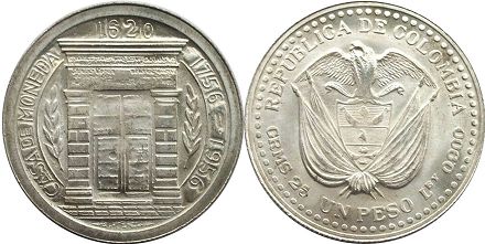 coin Colombia 1 peso 1956