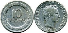 10 centavos a pesos colombianos 1951 antigua