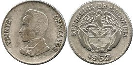 coin Colombia 20 centavos 1953
