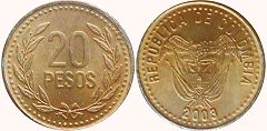 moneda Colombia 20 pesos 2003