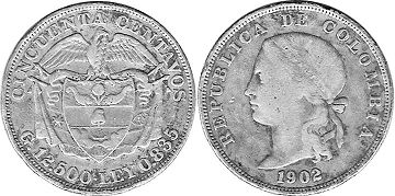 coin Colombia 50 centavos 1902