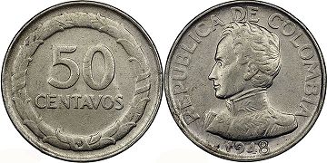 coin Colombia 50 centavos 1948
