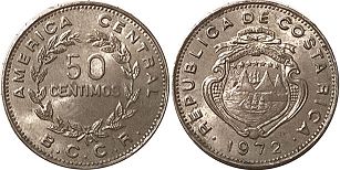 moneda Costa Rica 50 centimos 1972
