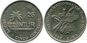 moneda Cuba 25 centavos 1989 Intur