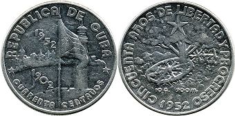 moneda Cuba 40 centavos 1952 50 Aniversario de la República