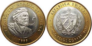 moneda Cuba 5 pesos 1999
