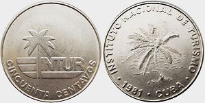 moneda Cuba 50 centavos 1981 Intur