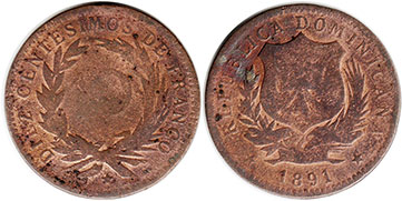 coin Dominican Republic 10 centesimos 1891