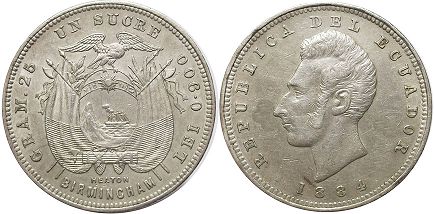 coin Ecuador 1 sucre 1884