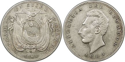 coin Ecuador 1 sucre 1890
