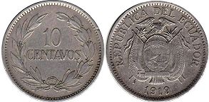 moneda Ecuador 10 centavos 1919