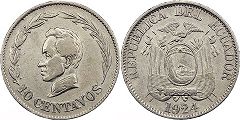 moneda Ecuador 10 centavos 1924