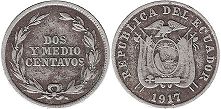 moneda Ecuador2 1/2 centavos 1917