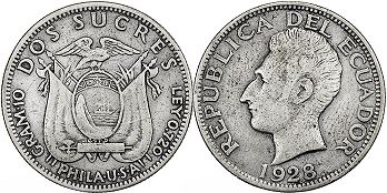 moneda Ecuador 2 sucre 1928