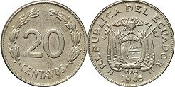 moneda Ecuador 20 centavos 1946