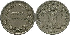 moneda Ecuador 5 centavos 1918