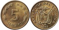 coin Ecuador 5 centavos 1942