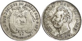 coin Ecuador 2 decimos 1889