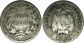 coin Ecuador 1/2 decimo 1886
