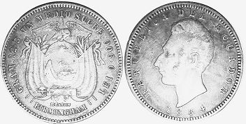 moneda Ecuador 1/2 sucre 1884