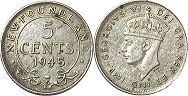 coin Newfoundland 5 cents 1945