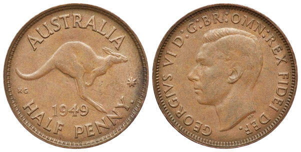 australian coin 1/2 penny 1949