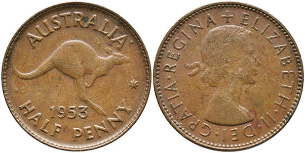 australian coin 1/2 penny 1953 Elizabeth II