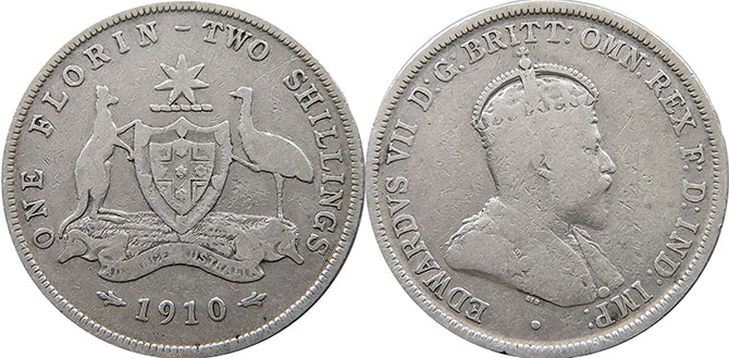 australian silver coin 1 florin 1910