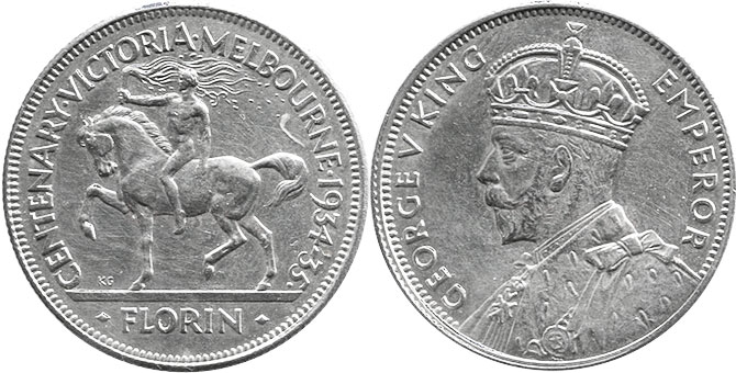 australian silver commemmorative coin 1 florin 1934