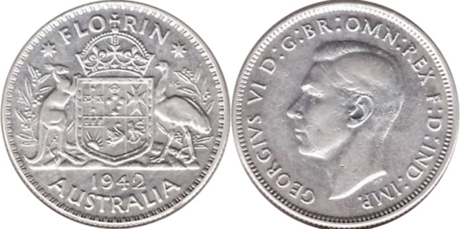 australian coin 1 florin 1942