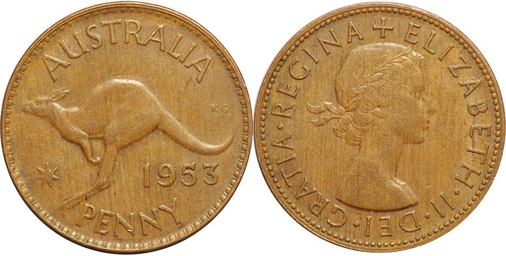 australian coin 1 penny 1953 Elizabeth II