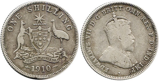 australian silver coin 1 shilling 1910