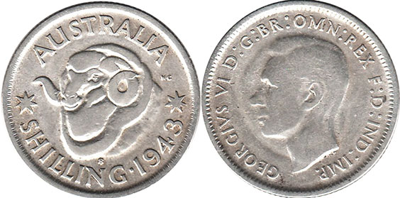 australian coin 1 shilling 1943