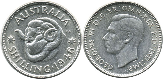 australian coin 1 shilling 1946