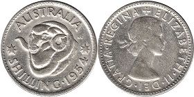 australian silver coin 1 shilling 1954 Elizabeth II