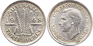 australian coin 3 pence 1948