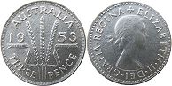 australian silver coin 3 pence 1953 Elizabeth II