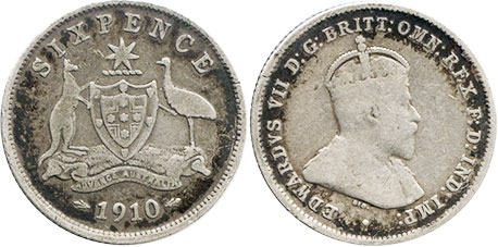 australian silver coin 6 pence 1910