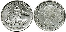 australia nsilver coin 6 pence 1954 Elizabeth II