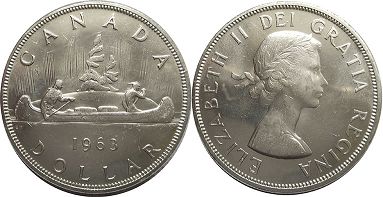 moneda canadiense Elizabeth II 1 dólar 1963