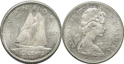 canadian coin Elizabeth II 10 cents 1965 dime