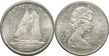 moneda canadiense Elizabeth II 10 centavos 1965 dime