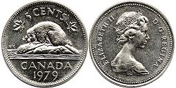 moneda canadiense Elizabeth II 5 centavos 1979