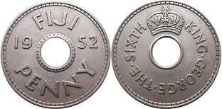 coin Fiji 1 penny 1952