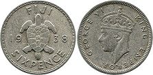 coin Fiji 6 pence 1938