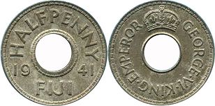 coin Fiji 1/2 penny 1941