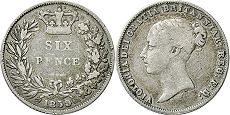 monnaie UK vieille 6 pence 1859